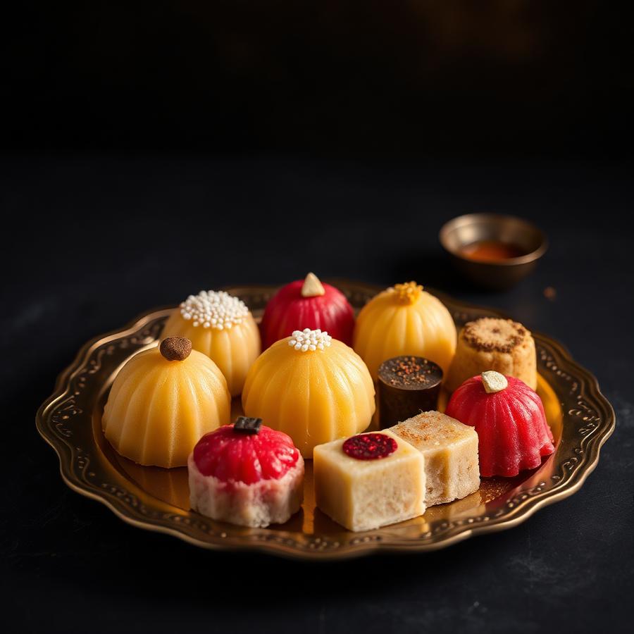 Assorted Bengali sweets on a brass plate
